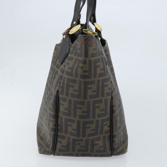 FENDI Zucca Canvas Tote Bag PVC Black Brown Auth LNZ764