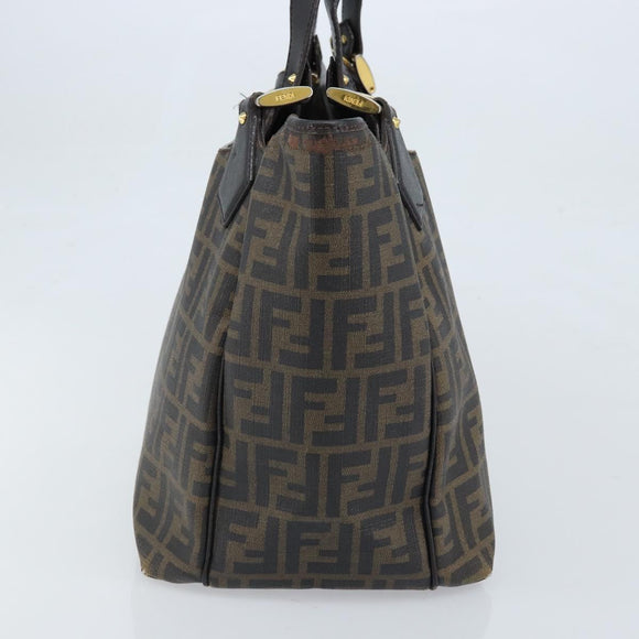 FENDI Zucca Canvas Tote Bag PVC Black Brown Auth LNZ764
