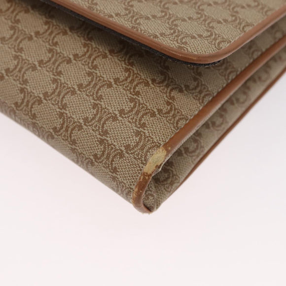 CELINE Macadam Canvas Shoulder Bag PVC Beige Gold Auth LNZ768