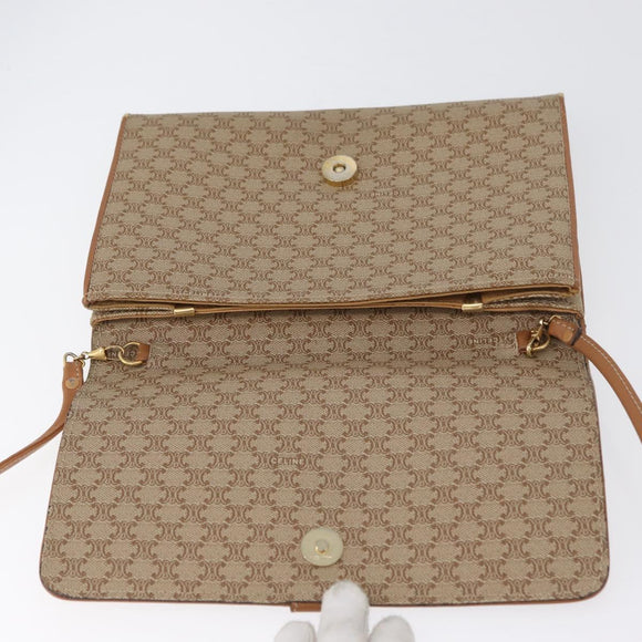 CELINE Macadam Canvas Shoulder Bag PVC Beige Gold Auth LNZ768