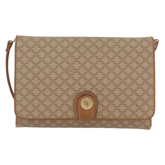 CELINE Macadam Canvas Shoulder Bag PVC Beige Gold Auth LNZ768