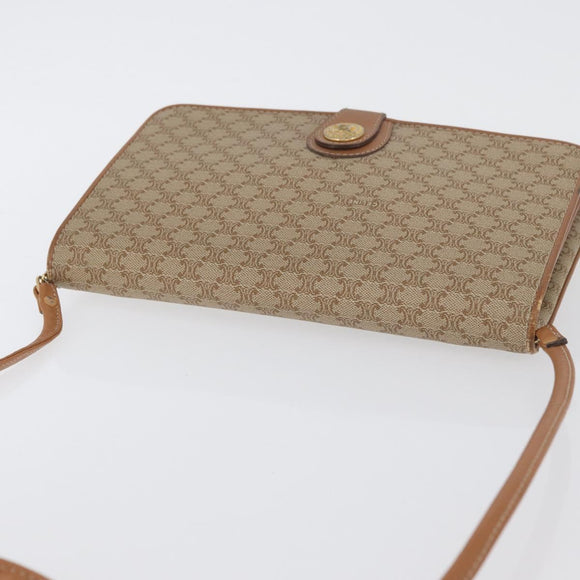 CELINE Macadam Canvas Shoulder Bag PVC Beige Gold Auth LNZ768