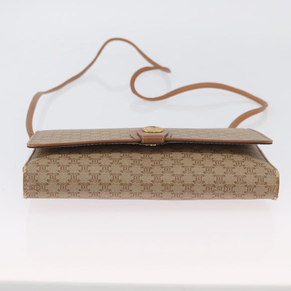CELINE Macadam Canvas Shoulder Bag PVC Beige Gold Auth LNZ768