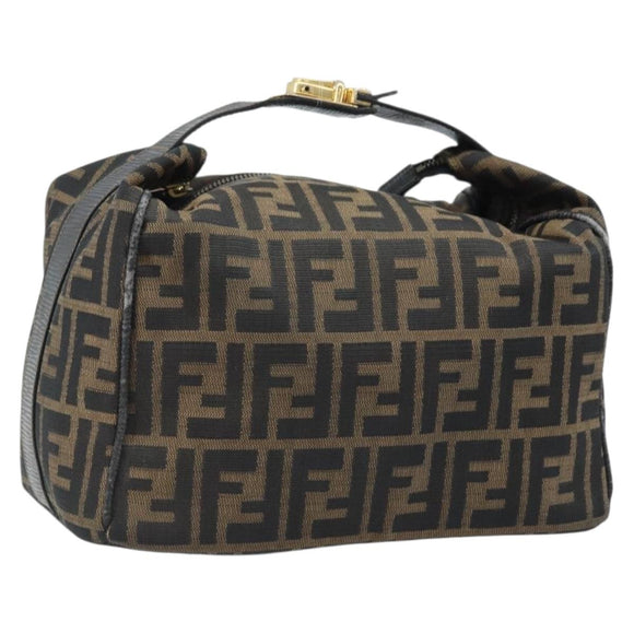 FENDI Zucca Canvas Hand Bag Brown Black Auth LNZ770