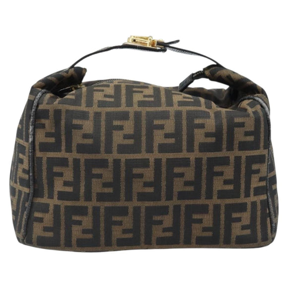 FENDI Zucca Canvas Hand Bag Brown Black Auth LNZ770