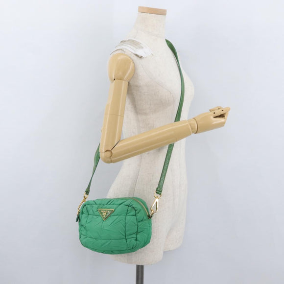 PRADA Shoulder Bag Nylon Green Gold Auth LNZ781