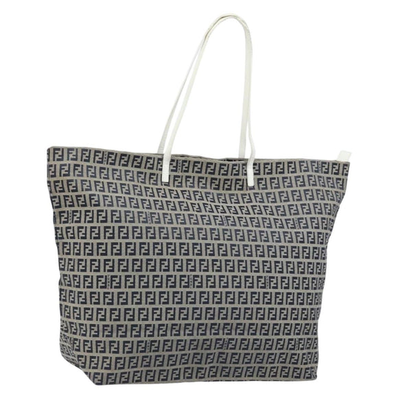 FENDI Zucchino Canvas Tote Bag Navy Silver Auth LNZ782