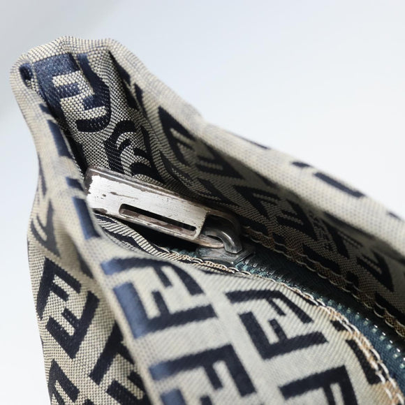 FENDI Zucchino Canvas Tote Bag Navy Silver Auth LNZ782
