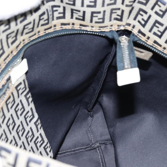 FENDI Zucchino Canvas Tote Bag Navy Silver Auth LNZ782