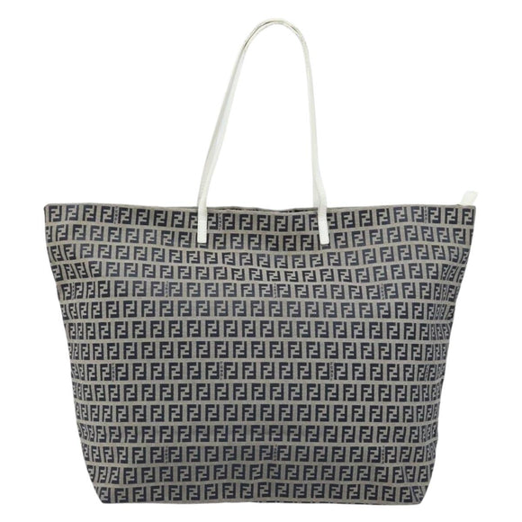 FENDI Zucchino Canvas Tote Bag Navy Silver Auth LNZ782