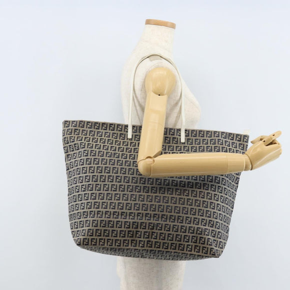 FENDI Zucchino Canvas Tote Bag Navy Silver Auth LNZ782