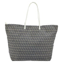 FENDI Zucchino Canvas Tote Bag Navy Silver Auth LNZ782-3