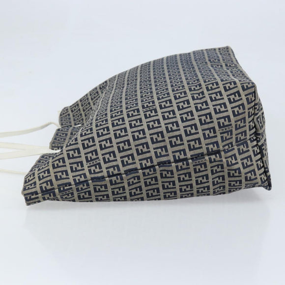 FENDI Zucchino Canvas Tote Bag Navy Silver Auth LNZ782