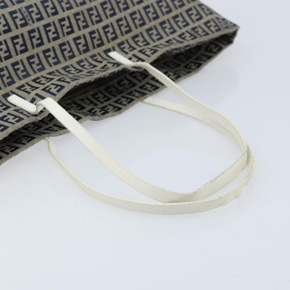 FENDI Zucchino Canvas Tote Bag Navy Silver Auth LNZ782