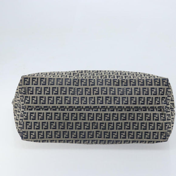 FENDI Zucchino Canvas Tote Bag Navy Silver Auth LNZ782