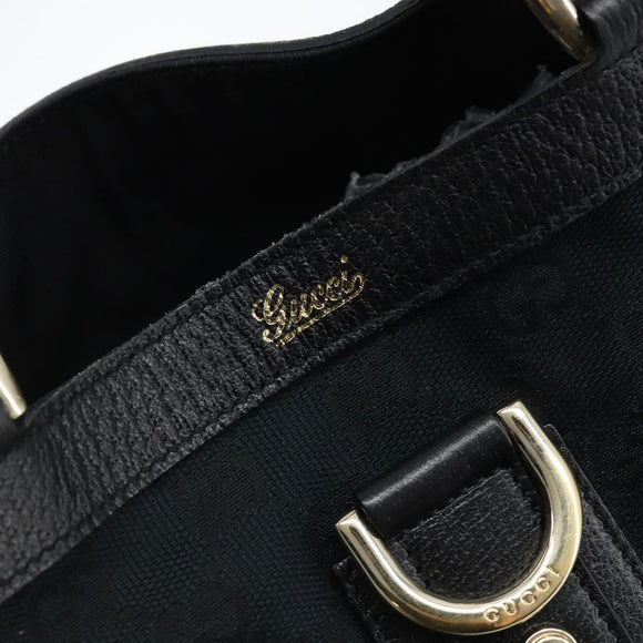 GUCCI GG Canvas Abbey Hand Bag Black Gold 130739 Auth LNZ799V