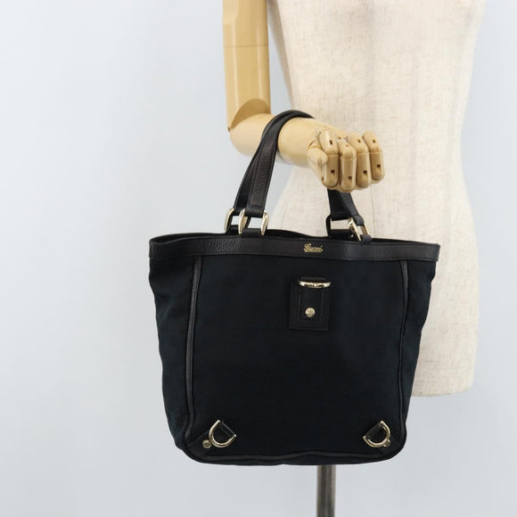 GUCCI GG Canvas Abbey Hand Bag Black Gold 130739 Auth LNZ799V