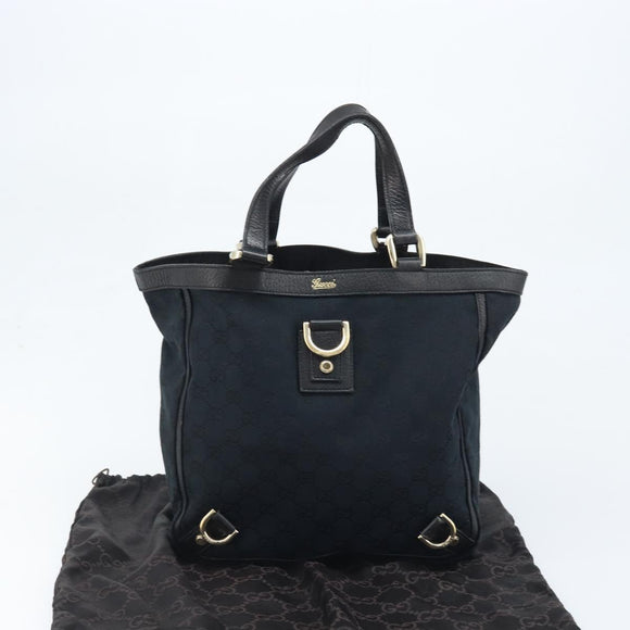 GUCCI GG Canvas Abbey Hand Bag Black Gold 130739 Auth LNZ799V