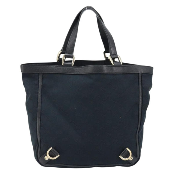 GUCCI GG Canvas Abbey Hand Bag Black Gold 130739 Auth LNZ799V
