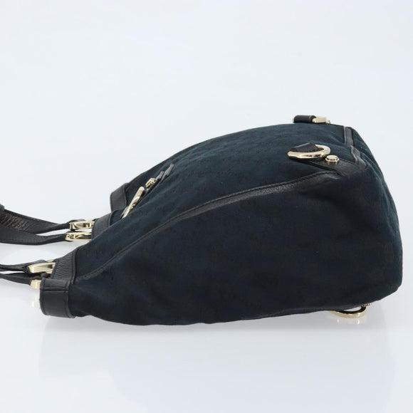 GUCCI GG Canvas Abbey Hand Bag Black Gold 130739 Auth LNZ799V