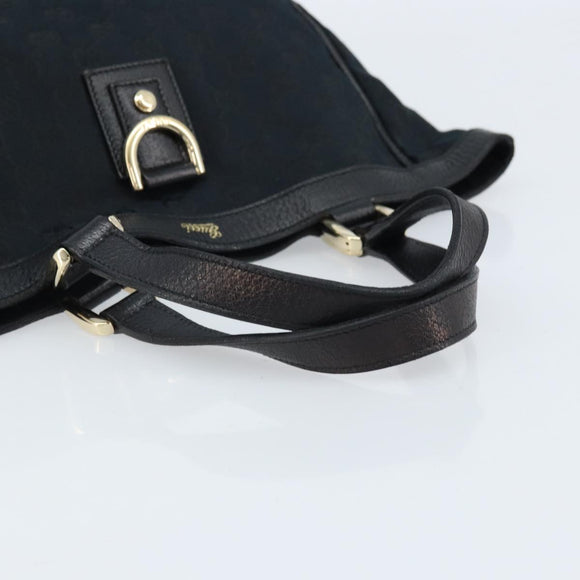 GUCCI GG Canvas Abbey Hand Bag Black Gold 130739 Auth LNZ799V