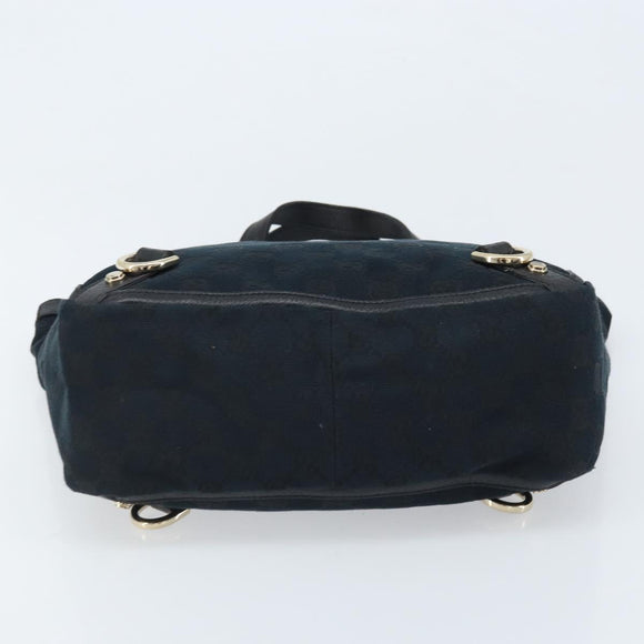GUCCI GG Canvas Abbey Hand Bag Black Gold 130739 Auth LNZ799V