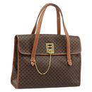 CELINE Macadam Canvas Tote Bag PVC Leather Brown Gold Auth LNZ801-1