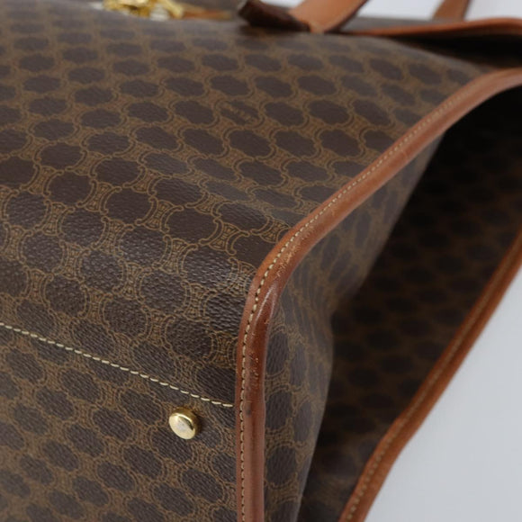CELINE Macadam Canvas Tote Bag PVC Leather Brown Gold Auth LNZ801