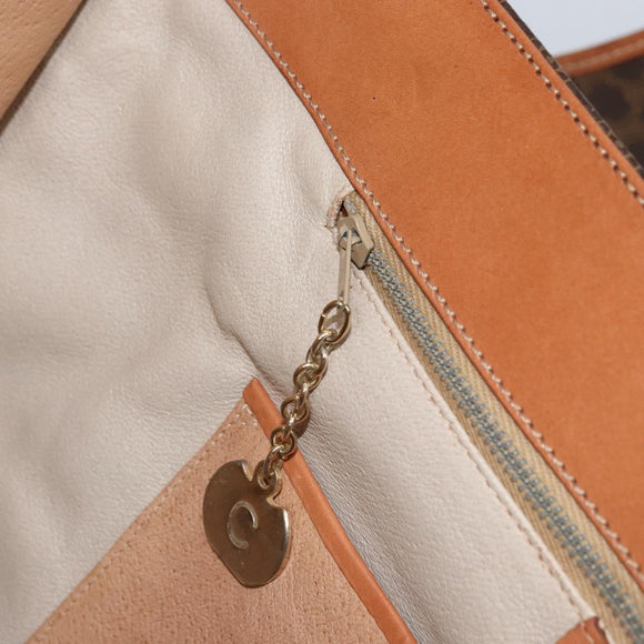 CELINE Macadam Canvas Tote Bag PVC Leather Brown Gold Auth LNZ801
