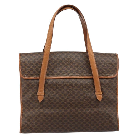 CELINE Macadam Canvas Tote Bag PVC Leather Brown Gold Auth LNZ801