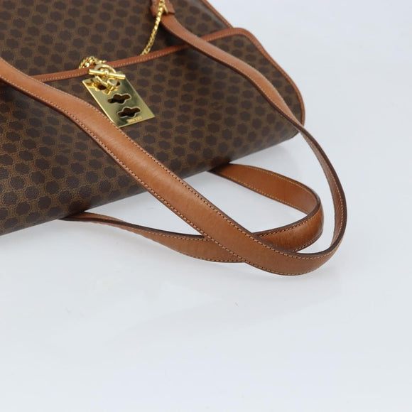 CELINE Macadam Canvas Tote Bag PVC Leather Brown Gold Auth LNZ801
