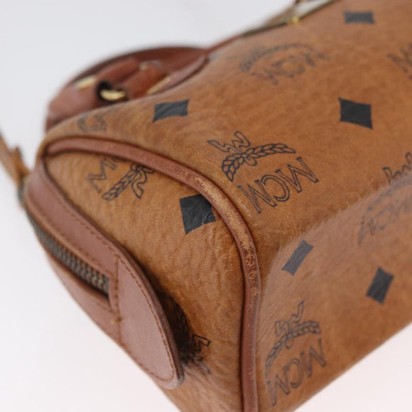 MCM Vicetos Mini Logogram Boston Bag PVC Leather 2way Brown Gold Auth LNZ803