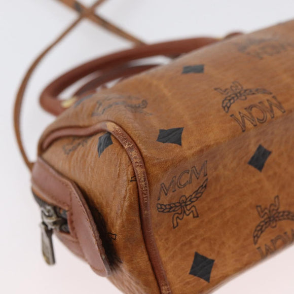 MCM Vicetos Mini Logogram Boston Bag PVC Leather 2way Brown Gold Auth LNZ803