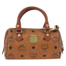MCM Vicetos Mini Logogram Boston Bag PVC Leather 2way Brown Gold Auth LNZ803-13