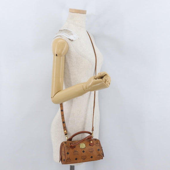 MCM Vicetos Mini Logogram Boston Bag PVC Leather 2way Brown Gold Auth LNZ803