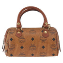 MCM Vicetos Mini Logogram Boston Bag PVC Leather 2way Brown Gold Auth LNZ803-2