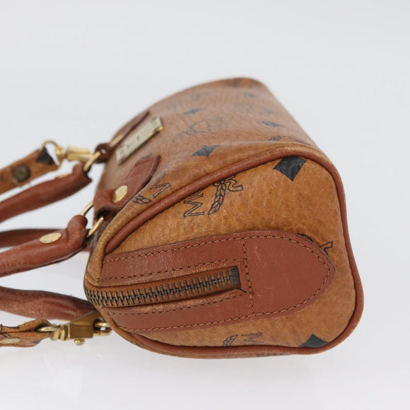 MCM Vicetos Mini Logogram Boston Bag PVC Leather 2way Brown Gold Auth LNZ803