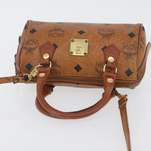 MCM Vicetos Mini Logogram Boston Bag PVC Leather 2way Brown Gold Auth LNZ803