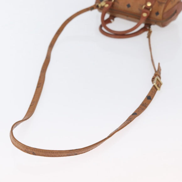 MCM Vicetos Mini Logogram Boston Bag PVC Leather 2way Brown Gold Auth LNZ803
