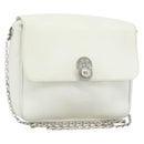 CELINE Star Ball Chain Shoulder Bag Leather White Silver Auth LNZ806-1