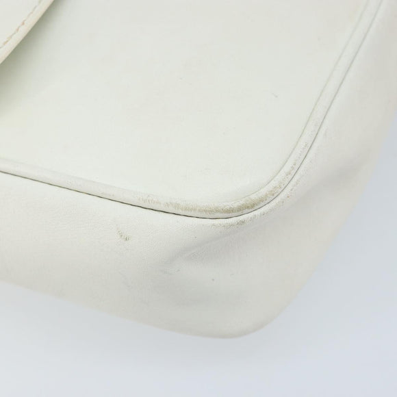 CELINE Star Ball Chain Shoulder Bag Leather White Silver Auth LNZ806