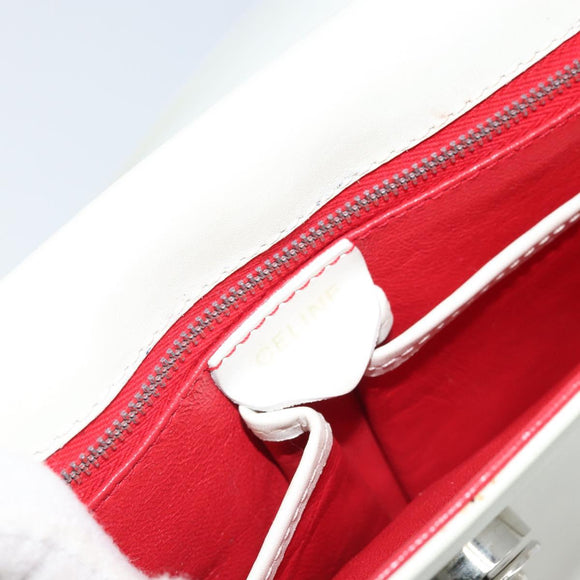 CELINE Star Ball Chain Shoulder Bag Leather White Silver Auth LNZ806