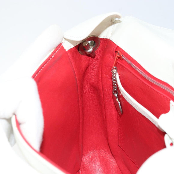 CELINE Star Ball Chain Shoulder Bag Leather White Silver Auth LNZ806