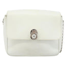 CELINE Star Ball Chain Shoulder Bag Leather White Silver Auth LNZ806-13