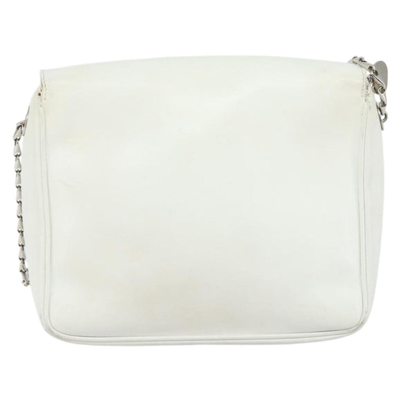 CELINE Star Ball Chain Shoulder Bag Leather White Silver Auth LNZ806