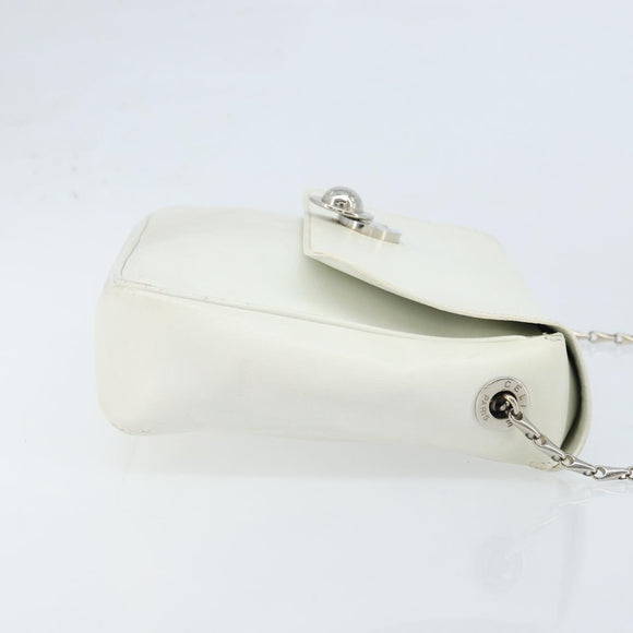 CELINE Star Ball Chain Shoulder Bag Leather White Silver Auth LNZ806