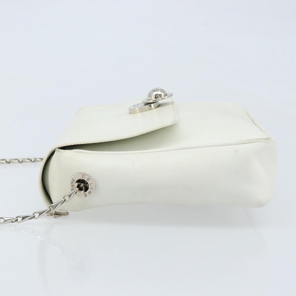CELINE Star Ball Chain Shoulder Bag Leather White Silver Auth LNZ806