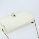 CELINE Star Ball Chain Shoulder Bag Leather White Silver Auth LNZ806-6