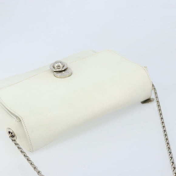 CELINE Star Ball Chain Shoulder Bag Leather White Silver Auth LNZ806