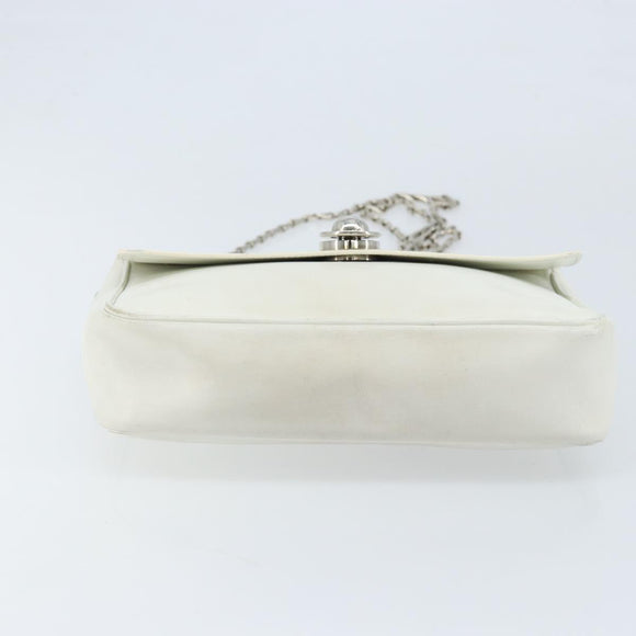 CELINE Star Ball Chain Shoulder Bag Leather White Silver Auth LNZ806